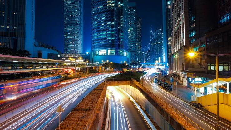 A photograph of a big city at night