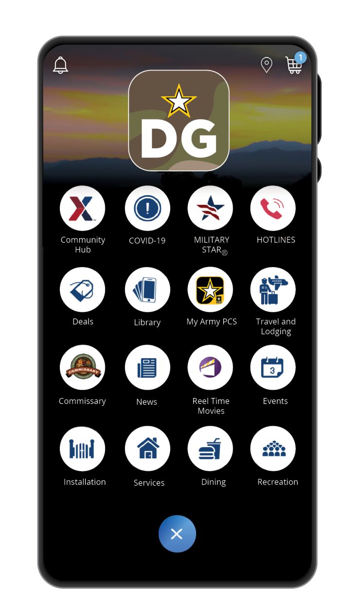 An image displays the menu of the Digital Garrison app.